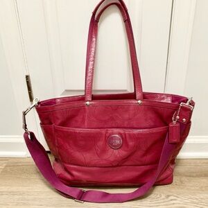Coach F17940 Signature Fuschia Pink XL Shoulder Diaper Bag Tote Patent Leather